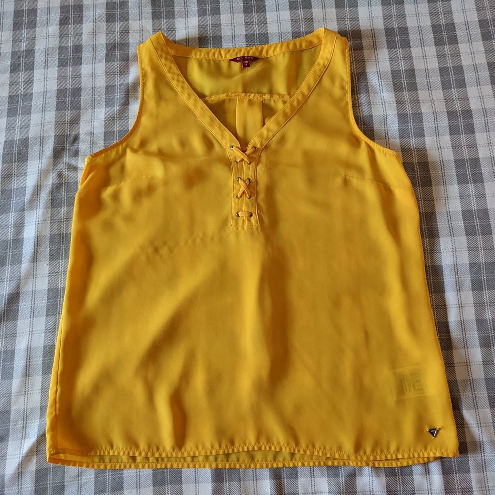 Guess Sleeveless Tank Top Blouse Lace Up (Yellow Size Medium)